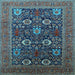 Square Machine Washable Oriental Light Blue Industrial Rug, wshurb2383lblu