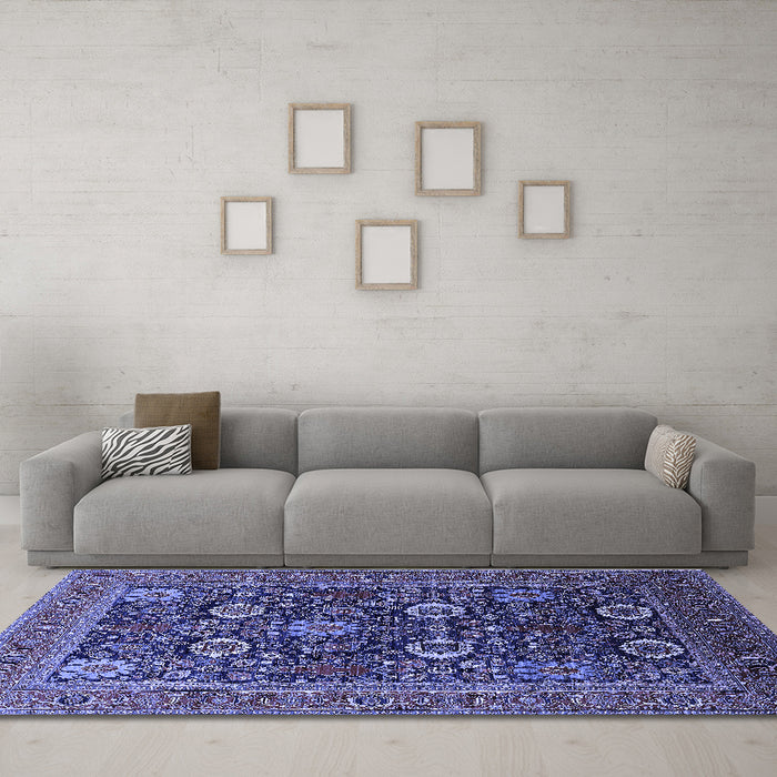 Machine Washable Oriental Blue Industrial Rug in a Living Room, wshurb2383blu