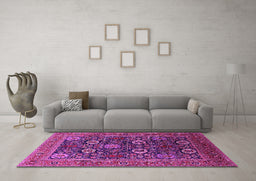 Machine Washable Oriental Pink Industrial Rug in a Living Room, wshurb2383pnk