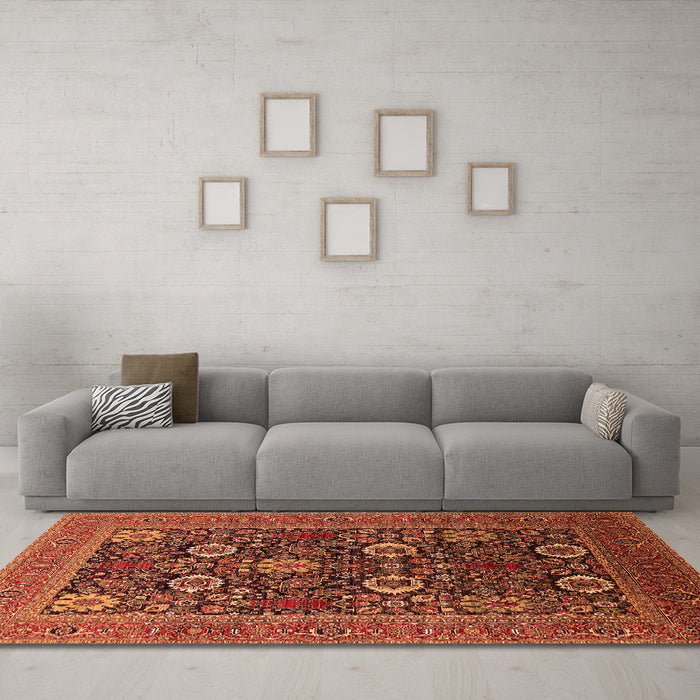Machine Washable Oriental Orange Industrial Area Rugs in a Living Room, wshurb2383org