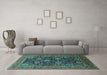 Machine Washable Oriental Turquoise Industrial Area Rugs in a Living Room,, wshurb2383turq