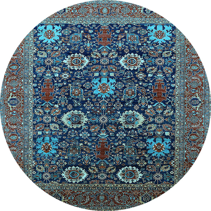 Round Machine Washable Oriental Light Blue Industrial Rug, wshurb2383lblu
