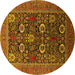 Round Machine Washable Oriental Yellow Industrial Rug, wshurb2383yw