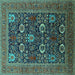 Square Machine Washable Oriental Turquoise Industrial Area Rugs, wshurb2383turq