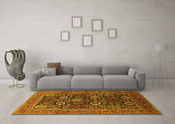 Machine Washable Oriental Yellow Industrial Rug in a Living Room, wshurb2383yw