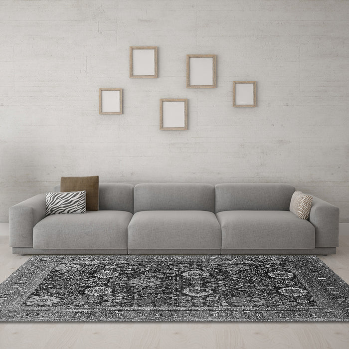 Machine Washable Oriental Gray Industrial Rug in a Living Room,, wshurb2383gry