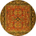 Round Machine Washable Oriental Yellow Industrial Rug, wshurb2384yw