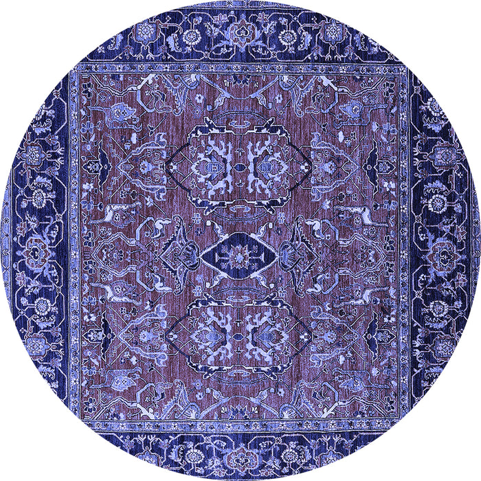 Round Machine Washable Oriental Blue Industrial Rug, wshurb2384blu