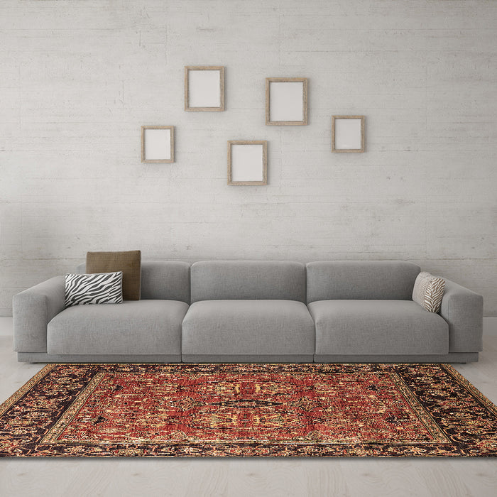 Machine Washable Oriental Brown Industrial Rug in a Living Room,, wshurb2384brn