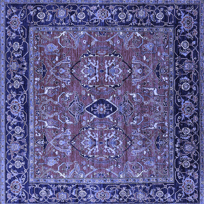 Square Machine Washable Oriental Blue Industrial Rug, wshurb2384blu