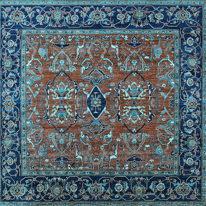 Square Machine Washable Oriental Light Blue Industrial Rug, wshurb2384lblu