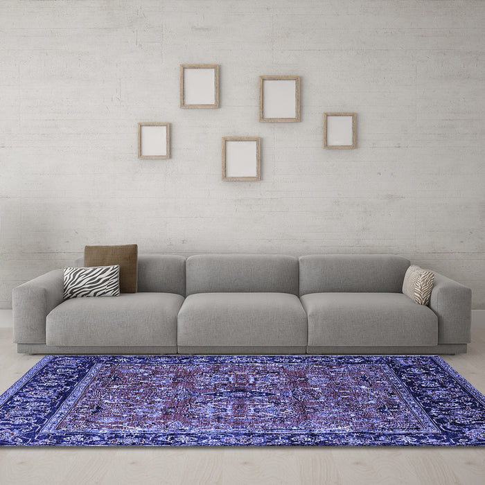 Machine Washable Oriental Blue Industrial Rug in a Living Room, wshurb2384blu