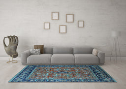 Machine Washable Oriental Light Blue Industrial Rug in a Living Room, wshurb2384lblu