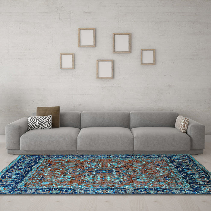 Machine Washable Oriental Light Blue Industrial Rug in a Living Room, wshurb2384lblu