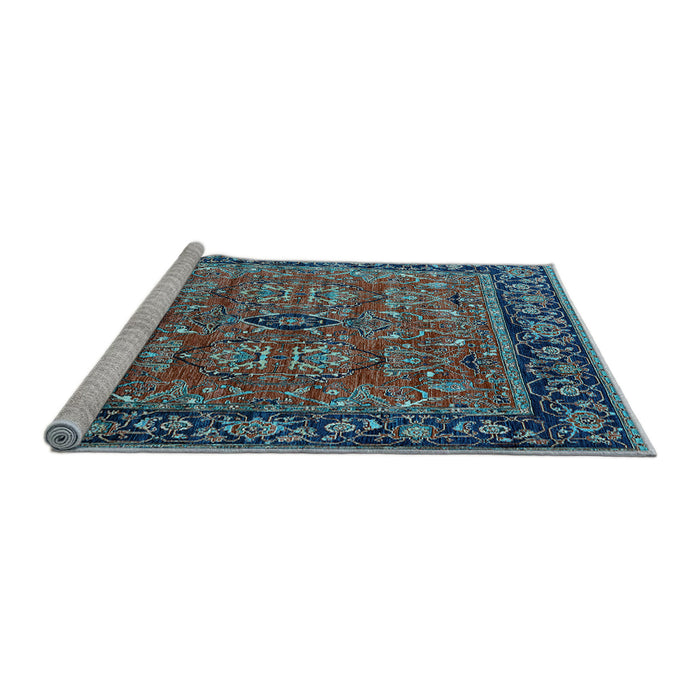Sideview of Machine Washable Oriental Light Blue Industrial Rug, wshurb2384lblu