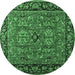 Round Oriental Emerald Green Industrial Rug, urb2384emgrn