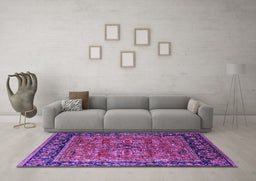 Machine Washable Oriental Purple Industrial Area Rugs in a Living Room, wshurb2384pur
