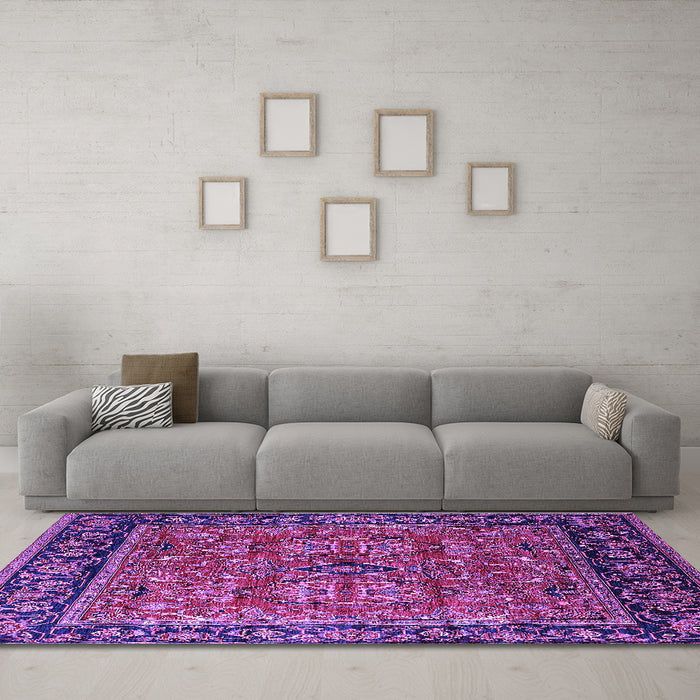 Machine Washable Oriental Purple Industrial Area Rugs in a Living Room, wshurb2384pur