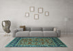 Machine Washable Oriental Turquoise Industrial Area Rugs in a Living Room,, wshurb2384turq