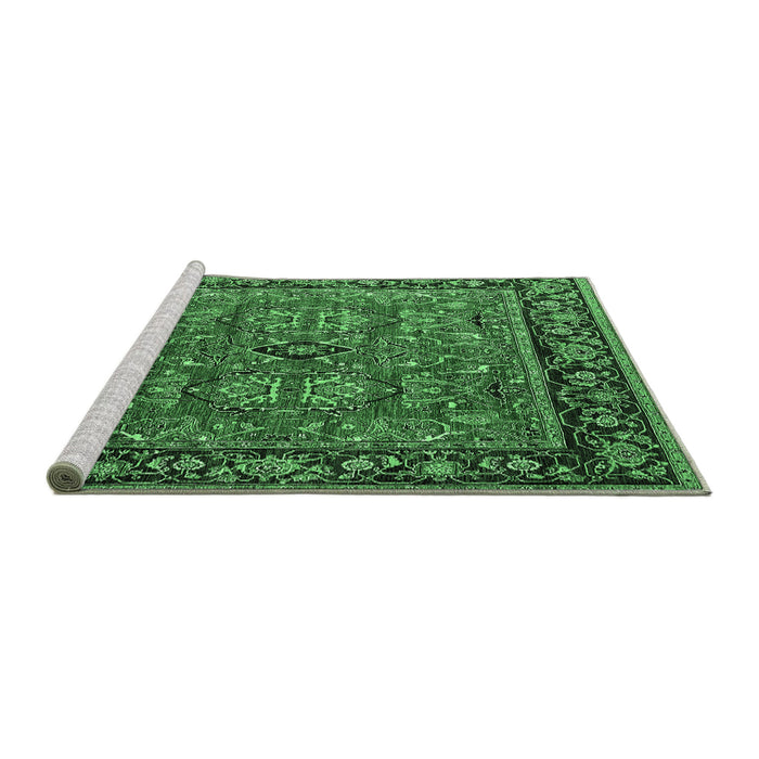 Sideview of Machine Washable Oriental Emerald Green Industrial Area Rugs, wshurb2384emgrn