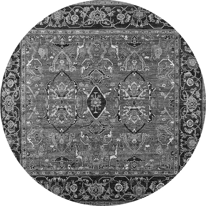 Round Oriental Gray Industrial Rug, urb2384gry