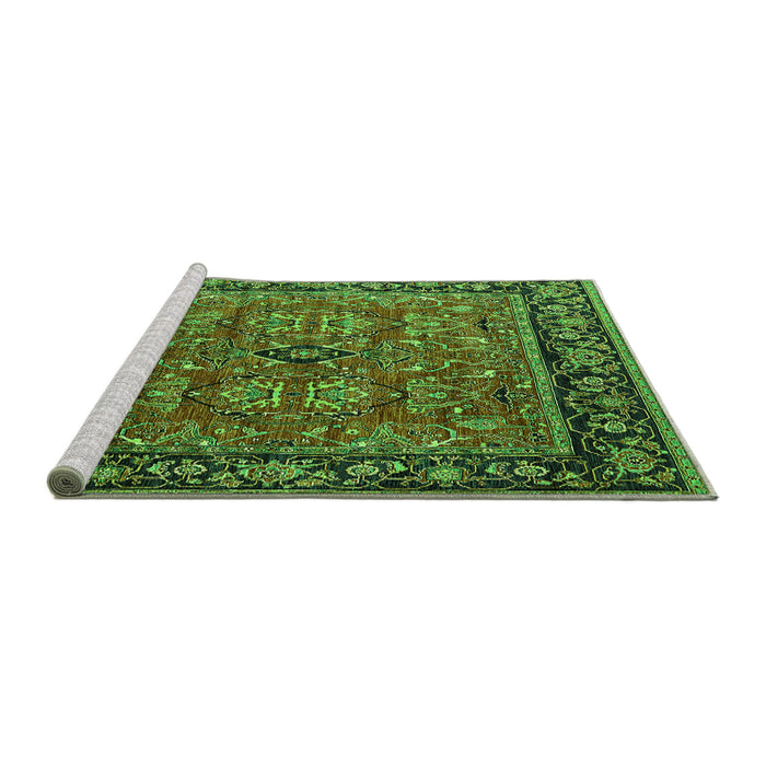 Sideview of Machine Washable Oriental Green Industrial Area Rugs, wshurb2384grn