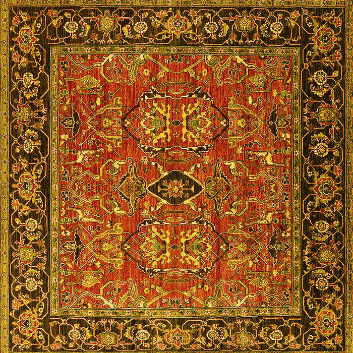 Square Machine Washable Oriental Yellow Industrial Rug, wshurb2384yw