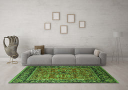 Machine Washable Oriental Green Industrial Area Rugs in a Living Room,, wshurb2384grn