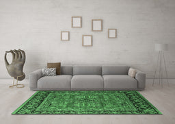 Machine Washable Oriental Emerald Green Industrial Area Rugs in a Living Room,, wshurb2384emgrn