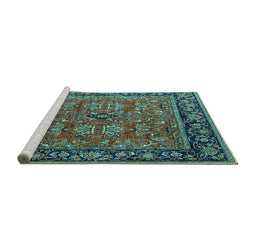 Sideview of Machine Washable Oriental Turquoise Industrial Area Rugs, wshurb2384turq
