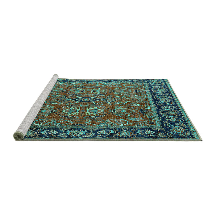 Sideview of Machine Washable Oriental Turquoise Industrial Area Rugs, wshurb2384turq