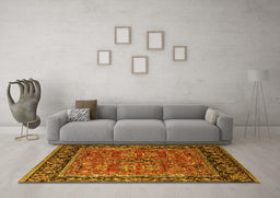 Machine Washable Oriental Yellow Industrial Rug in a Living Room, wshurb2384yw