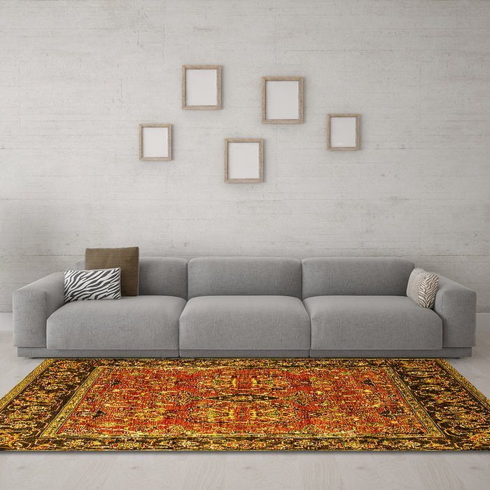 Machine Washable Oriental Yellow Industrial Rug in a Living Room, wshurb2384yw