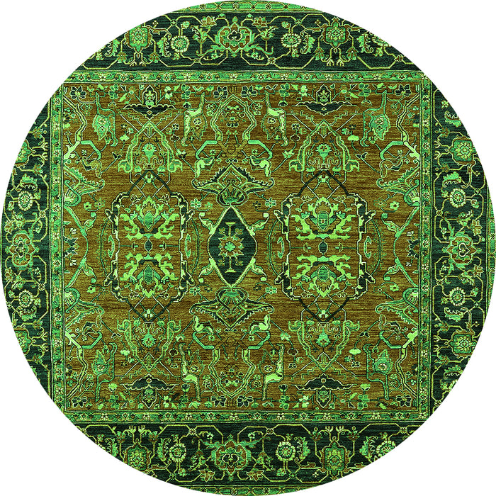 Round Machine Washable Oriental Green Industrial Area Rugs, wshurb2384grn