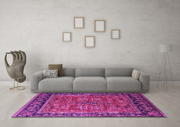 Machine Washable Oriental Pink Industrial Rug in a Living Room, wshurb2384pnk