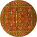 Round Machine Washable Oriental Yellow Industrial Rug, wshurb2385yw