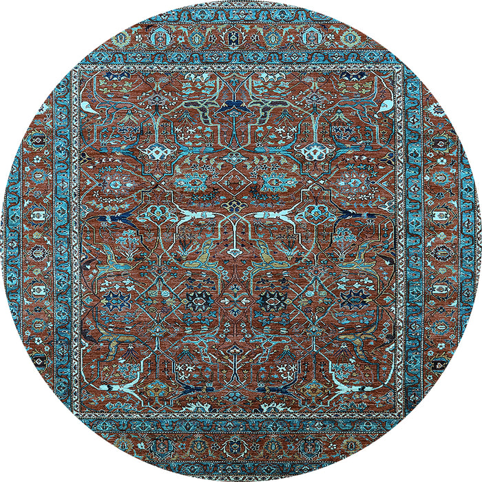 Round Machine Washable Oriental Light Blue Industrial Rug, wshurb2385lblu