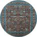 Round Machine Washable Oriental Light Blue Industrial Rug, wshurb2385lblu