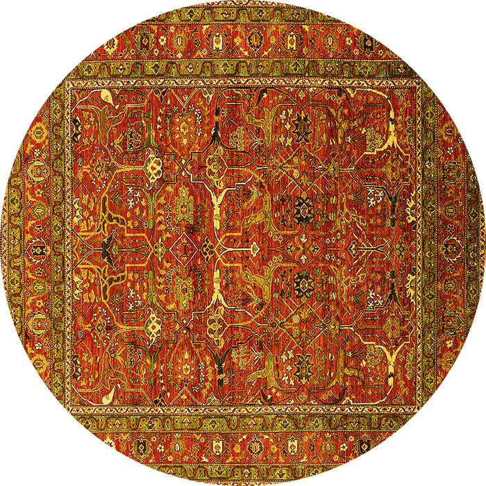 Round Oriental Yellow Industrial Rug, urb2385yw