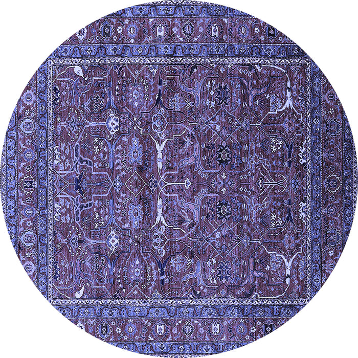 Round Machine Washable Oriental Blue Industrial Rug, wshurb2385blu