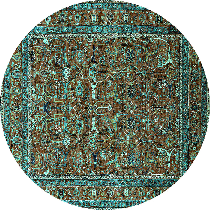 Round Oriental Turquoise Industrial Rug, urb2385turq