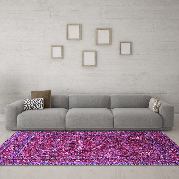 Machine Washable Oriental Purple Industrial Area Rugs in a Living Room, wshurb2385pur