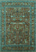 Machine Washable Oriental Turquoise Industrial Area Rugs, wshurb2385turq