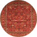 Round Machine Washable Oriental Orange Industrial Area Rugs, wshurb2385org