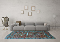 Machine Washable Oriental Light Blue Industrial Rug in a Living Room, wshurb2385lblu