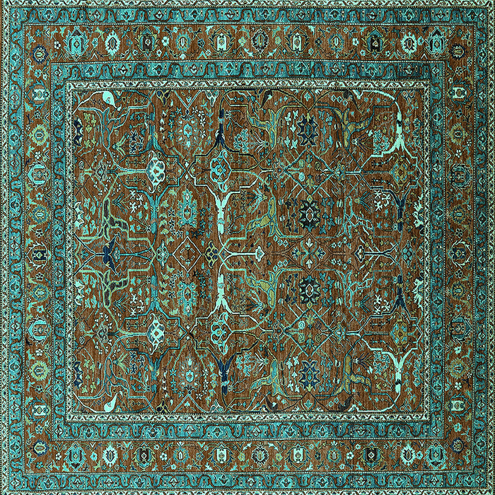 Square Oriental Turquoise Industrial Rug, urb2385turq