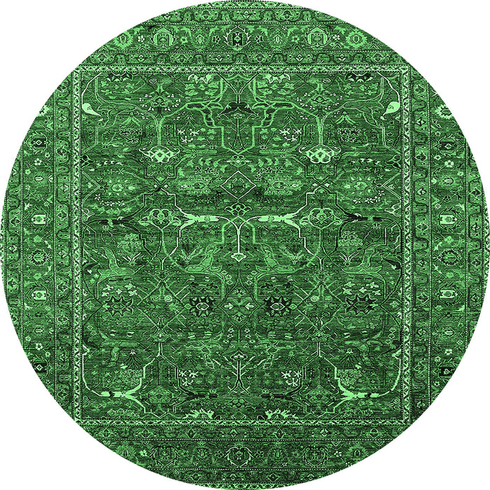 Round Machine Washable Oriental Emerald Green Industrial Area Rugs, wshurb2385emgrn