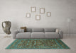 Machine Washable Oriental Turquoise Industrial Area Rugs in a Living Room,, wshurb2385turq