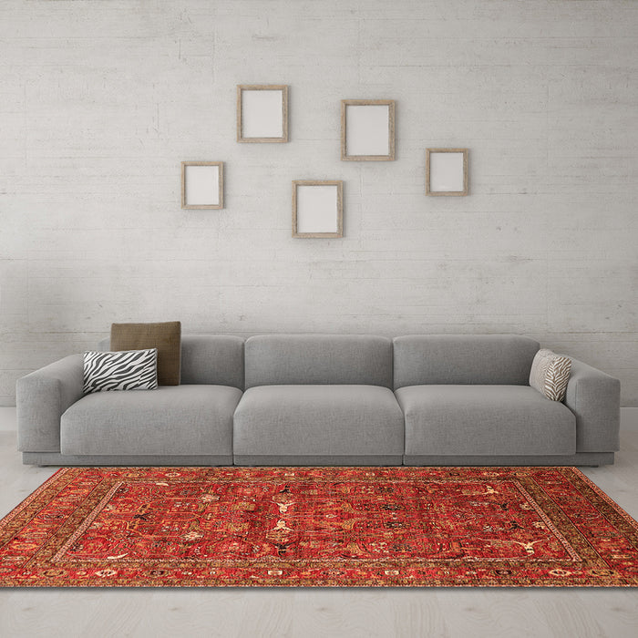Machine Washable Oriental Orange Industrial Area Rugs in a Living Room, wshurb2385org