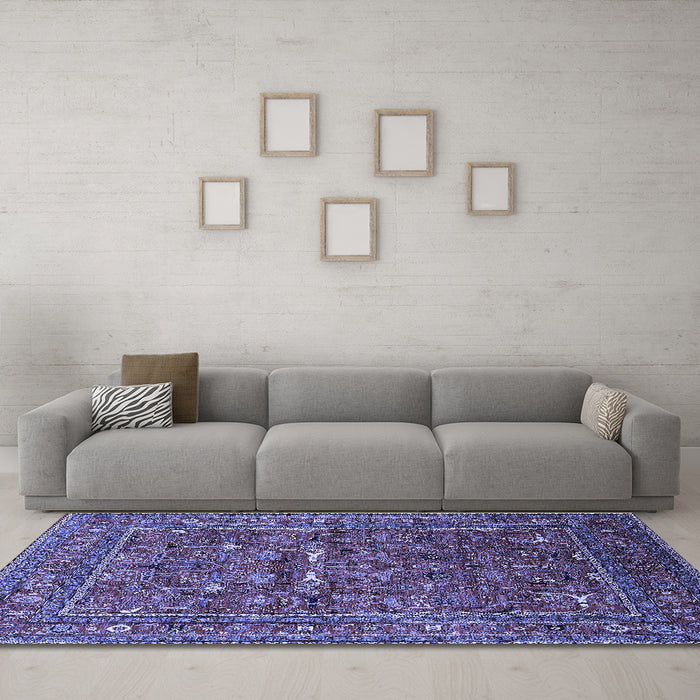 Machine Washable Oriental Blue Industrial Rug in a Living Room, wshurb2385blu